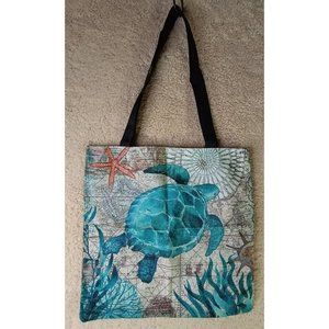 Sea Turtle Graphic Shoulder Tote Shopping Bag Purse Beach Linen 16X15